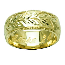ハワイアンジュエリー リング 指輪 オーダーメイド 1.5mm厚 幅8mm 14K ゴールド グリーンゴールド バレルリング ハワイ製 手彫りリング メンズ レディース 結婚指輪 マリッジリング ウェディングリング 2号-28号