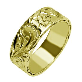 ハワイアンジュエリー リング 指輪 オーダーメイド お手軽な1.0mm厚 幅8mm 14K ゴールド グリーンゴールド フラットリング ハワイ製 手彫りリング メンズ レディース 結婚指輪 マリッジリング ウェディングリング 2号-28号