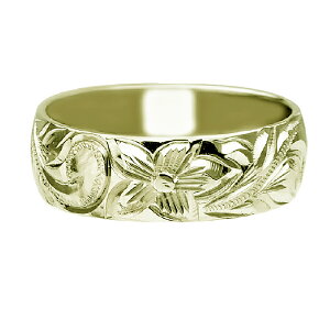 ハワイアンジュエリー リング 指輪 オーダーメイド 1.5mm厚 幅6mm 14K ゴールド グリーンゴールド バレルリング ハワイ製 手彫りリング メンズ レディース 結婚指輪 マリッジリング ウェディン