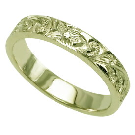 ハワイアンジュエリー リング 指輪 オーダーメイド 1.25mm厚 幅4mm 14K ゴールド グリーンゴールド フラットリング ハワイ製 手彫りリング メンズ レディース 結婚指輪 マリッジリング ウェディングリング 2号-28号
