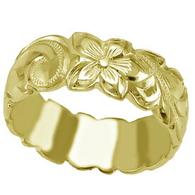 ハワイアンジュエリー リング 指輪 オーダーメイド 重厚な立体感2mm厚 幅8mm 14K ゴールド グリーンゴールド バレルリング ハワイ製 手彫りリング メンズ レディース 結婚指輪 マリッジリング ウェディングリング 2号-28号