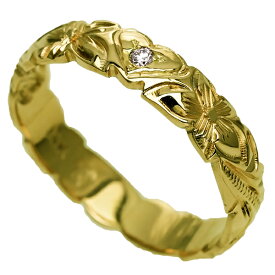 ハワイアンジュエリー リング 指輪 オーダーメイド しっかりした1.75mm厚 幅4mm 14K ゴールド グリーンゴールド ハート バレルリング ハワイ製 手彫りリング メンズ レディース 結婚指輪 マリッジリング ウェディングリング 2号-28号