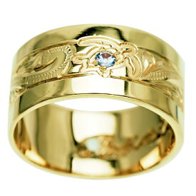 ハワイアンジュエリー リング 指輪 オーダーメイド 1.25mm厚 幅10mm 14K ゴールド グリーンゴールド フラットリング ハワイ製 手彫りリング メンズ レディース 結婚指輪 マリッジリング ウェディングリング 2号-28号