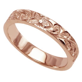 ハワイアンジュエリー リング 指輪 オーダーメイド お手軽な1.0mm厚 幅4mm 14K ゴールド ピンクゴールド フラットリング ハワイ製 手彫りリング メンズ レディース 結婚指輪 マリッジリング ウェディングリング 2号-28号
