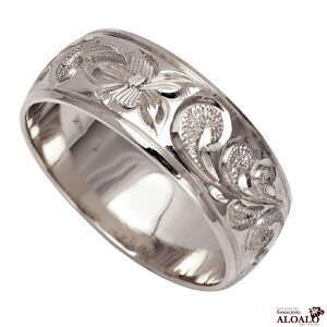 ハワイアンジュエリー リング 指輪 オーダーメイド 重厚な立体感2mm厚 幅8mm 14K ゴールド ホワイトゴールド バレルリング ハワイ製 手彫りリング メンズ レディース 結婚指輪 マリッジリング