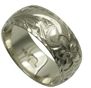 ハワイアンジュエリー リング 指輪 オーダーメイド お手軽な1.25mm厚 幅8mm 14K ゴールド ホワイトゴールド バレルリング ハワイ製 手彫りリング メンズ レディース 結婚指輪 マリッジリング ウ