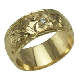 ハワイアンジュエリー リング 指輪 オーダーメイド 1.5mm厚 幅8mm 14K ゴールド イエローゴールド ダイヤモンドバレルリング ハワイ製 手彫りリング メンズ レディース 結婚指輪 マリッジリング ウェディングリング 2号-28号