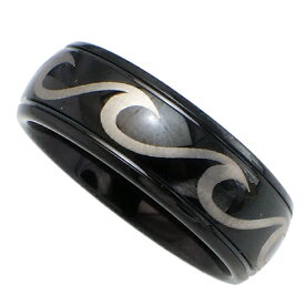 ハワイアンジュエリー 指輪 ブラックタングステンリング 8mm幅 ウェーブデザイン 波 スクロール メンズ ブラック RING ハワイ ローカル サイズ多数