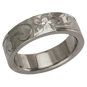 ハワイアンジュエリー リング チタニウムリング フラットリング メンズ レディース 指輪 刻印 スクロール プルメリア チタン 6mm幅 4号-23号