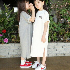 子供服 ワンピース 春夏 女の子 親子ペア キッズワンピース 半袖 トップス ロングTシャツ 子供ドレス ジュニア おしゃれ カジュアル 可愛い 新品 110cm 150cm