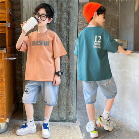 子供服 セットアップ 夏 男の子 ジャージ キッズ 韓国子供服 上下セット 2点セット 半袖 Tシャツ パンツ ベビー服 男児 デニムパンツ おしゃれ 通学着 通園着 新品