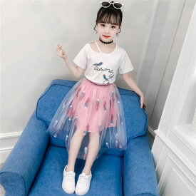 子供服 セットアップ キッズ 女の子 韓国子供服 上下セット 2点セット トップス ノースリーブ Tシャツ スカートセット 可愛い 春夏 通学着 通園着