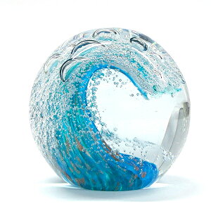 ガラス 波 ウェーブ オブジェ 置物 小物 飾り ディスプレイ インテリア 雑貨 ハワイ マリン サーフ ガラス玉 ギフト プレゼント ペーパーウェイト 文鎮