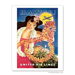 ynCA A[gvgzr[`ECEREAEiFEiHawaii, United Air Lines, Hawaiian Girl with LeisiCjTravel Poster by Joseph FeheriCebhq|X^[nCA 