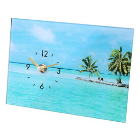 置き時計 置時計 デスククロック ガラスアートピクチャー クロック （ビーチ スカイ） ハワイアン インテリア 雑貨 海 ビーチ マリン サーフ リゾート 南国 西海岸 カリフォルニア アート 写真 風景 景色