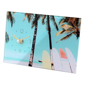 置き時計 置時計 デスククロック ガラスアートピクチャー クロック （ビーチ サーフボード） ハワイアン インテリア 雑貨 海 ビーチ マリン サーフィン リゾート 南国 西海岸 カリフォルニア アート 写真 風景 景色
