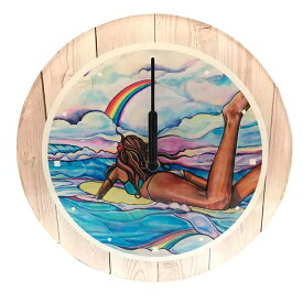 【サークルクロック】Colleen Wilcox（コリーン・ウィルコックス） ＜Rainbow's Edge（レインボー エッジ）＞壁掛け時計 掛け時計ハワイアン サーフィン ビーチ 海 西海岸ハワイ雑貨 ハワイインテリア アート 絵画