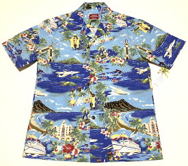 アロハシャツ メンズ 半袖 大きいサイズ 送料無料 AKIMIDESIGNSHAWAII(アキミ デザインズ ハワイ） AK217 ザ・ロイヤルハワイアン 水色 青色 プレゼント 人気ブランド おしゃれ 父の日 お祝い 誕生日 イベント コットン100％ 開襟（オープンカラー）