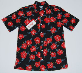 アロハシャツ メンズ 半袖 AVANTI（アヴァンティ） AVC031 ブラック（黒） 花柄 ハイビスカス ハワイアン リゾート プレゼント コットン100％ ボタンダウン 表地 フルオープン 送料無料