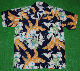 アロハシャツ｜AVANTI|アヴァンティ｜A1194NV｜半袖｜メンズ|ネイビー（紺色）｜花柄｜フラワー｜ジンジャー｜ハワイアン｜南国｜おしゃれ｜人気｜ヴィンテージレプリカ｜シルク100％｜開襟（オープンカラー）｜送料無料商品