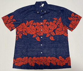 アロハシャツ メンズ 大きいサイズ REYN SPOONER スプーナー RS549 紺色 navy blue 葉柄 リーフ ハワイアン ブランド　高級 人気 おしゃれ プレゼント ギフト イベント 誕生日 お祝 結婚式 旅行 父の日 クリスマス リモート 柄シャツ 裏生地仕様 フルオープン 送料無料