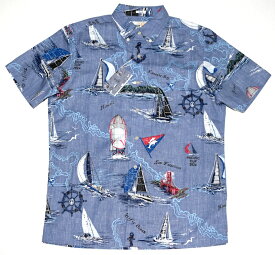 アロハシャツ メンズ 大きいサイズ REYNSPOONER スプーナー レインズ RS664 ブルー 青 ヨット プレゼント ギフト おしゃれ 人気 ブランド イベント 誕生日 お祝 父の日 結婚式 クリスマス 旅行 衣装 フルオープン 送料無料