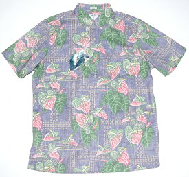 アロハシャツ メンズ 半袖 大きいサイズ レインスプーナー REYNSPOONER RS666 パープル 紫 アンスリウム 花柄 TAPA ANTHURUM ハワイ ブランド 高級 プレゼント コットン55%・ポリエステル45% 裏生地仕様 フルオープン 送料無料