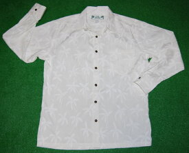 【期間限定！初夏のアロハフェア対象商品】アロハシャツ メンズ 長袖 TWO PALMS(トゥーパームス） WTWO002L ホワイト・白 ヤシの木柄 人気 おしゃれ 大きいサイズ 結婚式 お祝 誕生日 父の日 レーヨン100％ ノーマル襟 送料無料