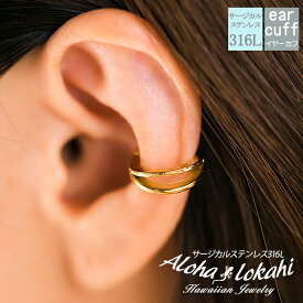 ハワイアンジュエリー イヤーカフ イヤカフ 2連 ダブル サージカルステンレス フープ 金属アレルギー対応 大人 シンプル アクセサリー つけっぱなし 錆びない アロハロカヒ ブランド 【誕生日記念日】 母の日 プレゼント