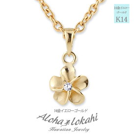 ハワイアン 人気 定番ジュエリー ネックレス K14 チェーン付き プルメリア フラワー ペンダント トップ YG 地金アクセサリー 14金 14K 人気 定番 ステンレスチェーン アロハロカヒ ブランド 【誕生日記念日】