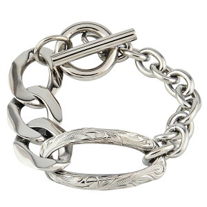 ハワイアンジュエリー ブレスレット ミックスチェーン サージカルステンレス 太め ごつめ フィガロ マンテル 金属アレルギー対応 ハワジュ 模様 つけっぱなし 錆びない アロハロカヒ ブラ