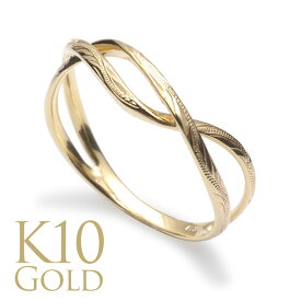 ハワイアンジュエリー 指輪 リング K10 ゴールド 10金 hoa ホア スクロール 波 仲間、友人、縁の縁が強く結ばれますようにと願いを込めたアシンメトリーが魅力的なゴールドラッピングリング ari1684k10 送料無料