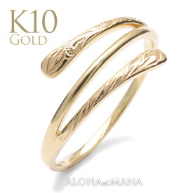 ハワイアンジュエリー K10 10金 イエロー ゴールド 指輪 リング ラウラウ スクロール 波 リーフ 葉 マイレ 滑らかなラインが指を惹き立てるゴールドラップリング ari1689k10