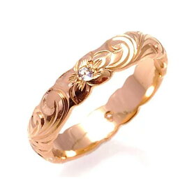 ハワイアンジュエリー リング ONLYONE マリッジリング 結婚指輪 ピンクゴールド 幅4mm 厚み1.5mm バレルカットアウト k14 k18 オーダーメイドリング 14金 18金 記念日 名入れ 刻印