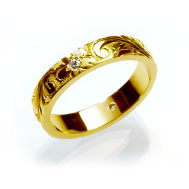 ハワイアンジュエリー リング ONLYONE マリッジリング 結婚指輪 フラット オーダーメイド ダイヤモンド0.02ct ゴールドリング (幅4mm・6mm)