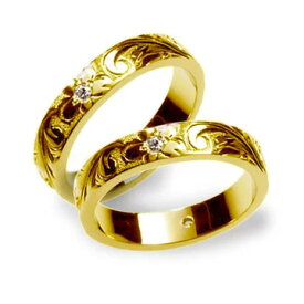 ハワイアンジュエリー 結婚指輪 K14 K18 プラチナ ONLYONE マリッジペアリングセット フラット オーダーメイド ダイヤモンド0.02ct ゴールドリング (幅4mm・6mm) 14金 18金 送料無料 手作り 工房 職人