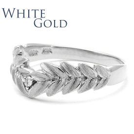 ハワイアンジュエリー リング 指輪 レディース 女性 (weliana) 18金 K18 ホワイトゴールド ダイヤモンド 0.02ct マイレ リーフ カットアウト ゴールドリング マットorシャイン 「Kulu」 ホワイトゴールド wri1452