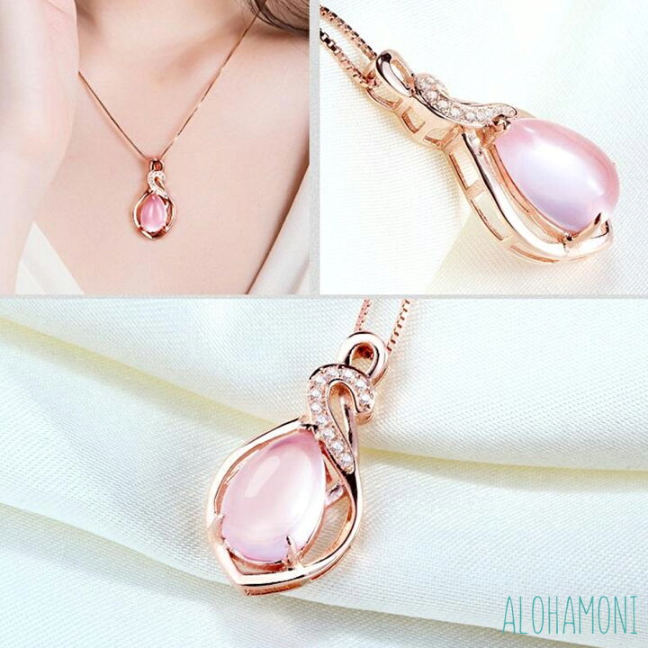 楽天市場】ピンクオパール ネックレス キュービックジルコニア CZ 