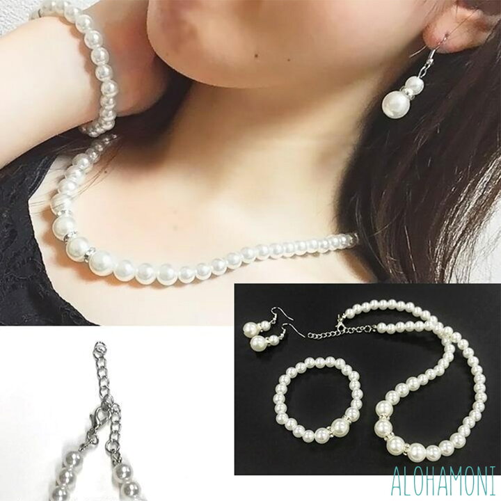 楽天市場】パール 3点 セット ネックレス & ブレスレット & ピアス  