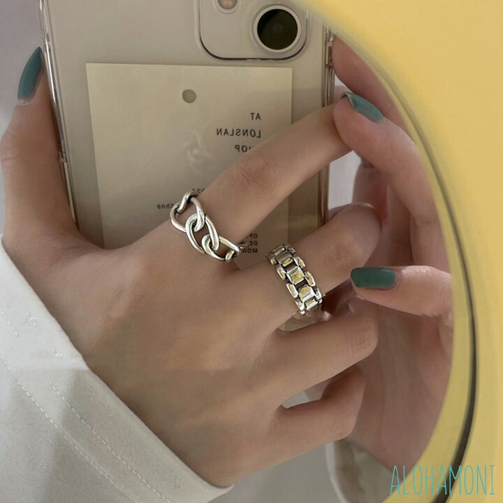 人気 指輪 チェーン ゴールド 鎖 シンプル ペア ユニセックス 韓国 フリー 通販