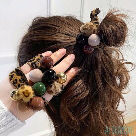 ポンポン ヒョウ柄 レオパード ヘアゴム 2種類 2個セット もふもふ グリーン玉 4色セット + ブラック玉4色セット ひょう 髪飾り ヘアアクセサリー ヘアクリップ ヘアピン 髪留め ヘアアレンジ アクセント レディース 大人 キッズ 韓国 オルチャン
