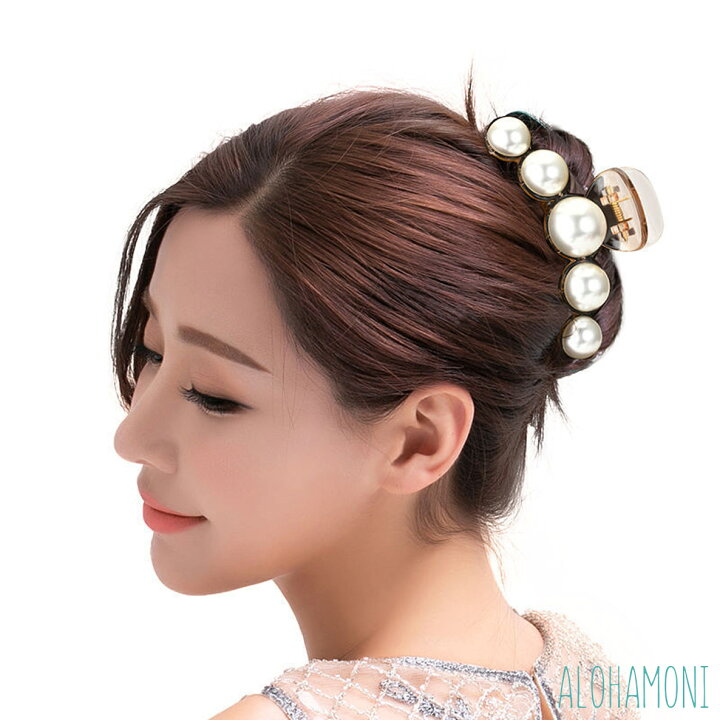 パール バンスクリップ ヘアクリップ 大粒パール バレッタ まとめ髪 髪飾り ヘアアクセサリー ヘアピン 髪留め ヘアアレンジ アクセント レディース 大人かわいい 韓国 オルチャン (ベージュ ブラック ブラウン) ALOHAMONI @海外輸入アクセサリー パール ヘアークリップ クリップ まとめ髪 ヘアーアクセサリー 韓国 海外