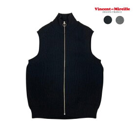 【SALE 30%OFF】Vincent et Mireille ヴァンソンエミレイユ FULL ZIP VEST VM232WA13031 フルジップ ベスト ニット 畦編み メンズ アウター BLACK MD GREY ブラック グレー 春 秋冬