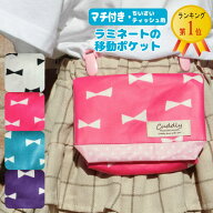 ★マチ付き★小さいティッシュ用★ラミネートの移動ポケット＜リボン＞どこでもポケット ポケットティッ…