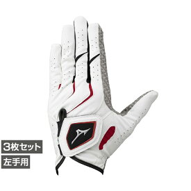 最大10％OFFクーポン 【5/9〜5/16】 3枚セット ミズノ ゴルフウェア ゴルフグローブ W-GRIP(ダブルグリップ) 指先ショート 左手用 (5MJMS40101) メンズ : ホワイト×レッド MIZUNO
