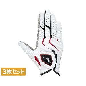 10/25限定★抽選で最大100%Pバック 3枚セット ミズノ ゴルフウェア ゴルフグローブ W-GRIP(ダブルグリップ) 右手用 (5MJMR40101) メンズ : ホワイト×レッド MIZUNO