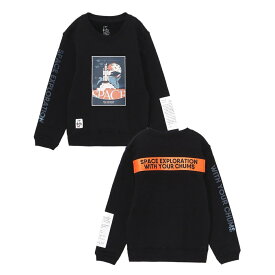 2025秋冬 チャムス ジュニア キッズ 子供 アウトドア スウェットトレーナー Kids Space Blast Off Crew Top CH20-1083 K001 : ブラック CHUMS