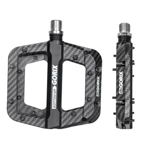 GORIX(ゴリックス)自転車ペダル フラットペダル カーボン柄 強化ナイロン素材 ワイドな踏み面 軽量モデル(GX-H55 カーボン柄ブラック) 滑り止め ピン付き かっこいい おしゃれ スパイク 自転車