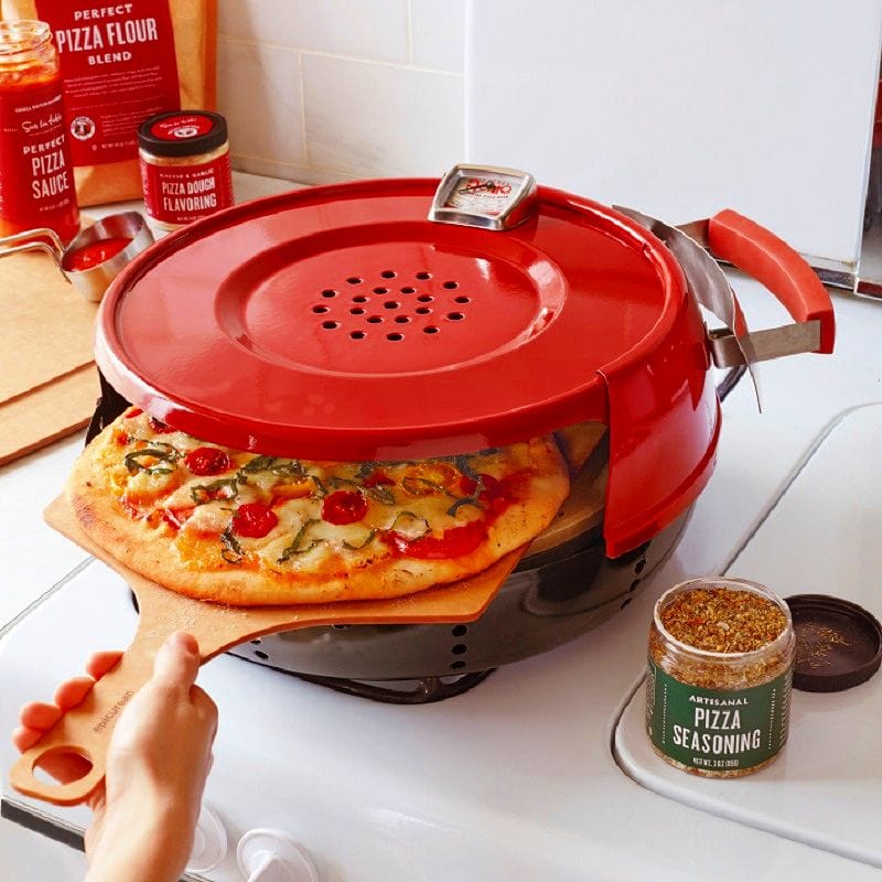 自宅のガスコンロがピザ釜に！コージライトストーンで均一に加熱＆300度を超える高温調理。お家で簡単に本格的なピザが楽しめます！ ピザオーブン ガスコンロ用 Pizzacraft Pizzeria Pronto Stovetop Pizza Oven