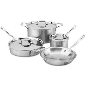 �I�[���N���b�h d5 �X�e�����X �t���C�p�� �� 7�_�Z�b�g All-Clad BD005707-R D5 Brushed 18/10 Stainless Steel 5-Ply Bonded Dishwasher Safe Cookware Set, 7-Piece, Silver